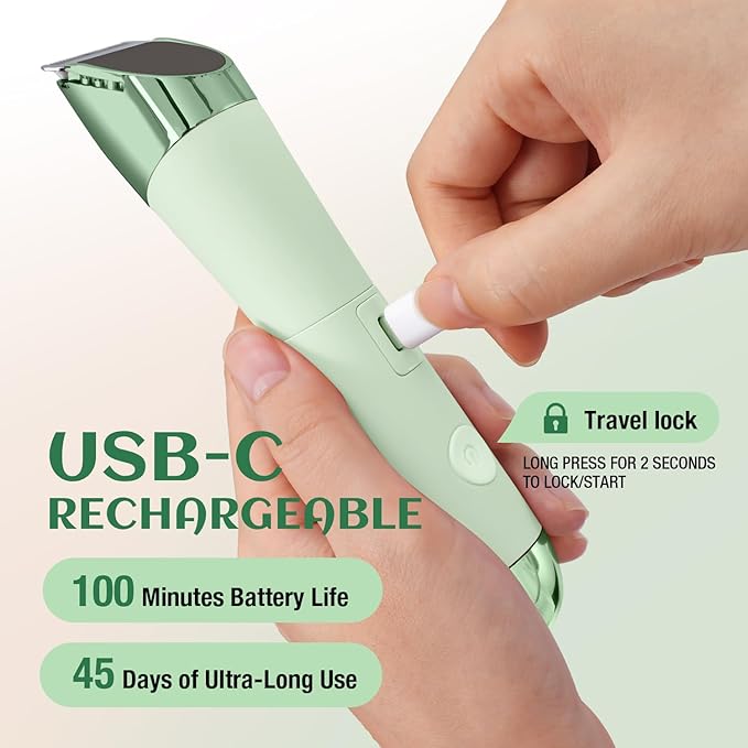 SUPRENT Bikini Trimmer Women - Painless Ladies Hair Removal - Waterproof Wet & Dry - 2 in 1 Lady Shaver for Pubic & Facial Hair - Cordless Electric Razor with USB-C Rechargeable - Green-Velvo Beauty