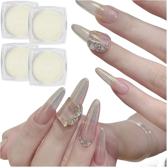 White Pearl Nail Powder, 4Pcs Iridescent Aurora Powder, Mermaid Metallic Mirror Effect Pigment Pearlescent Nail Chrome Powder-Velvo Beauty