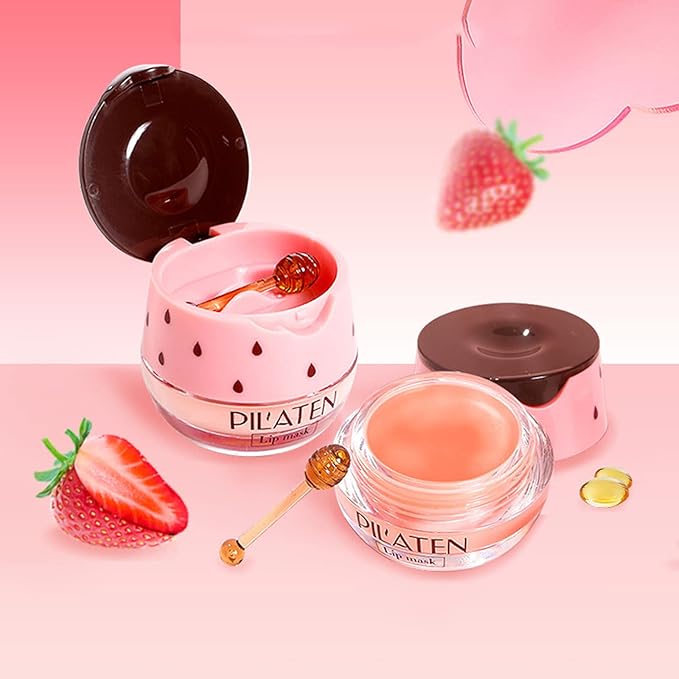 2PCS Bee Lip Balm Lip Balm Honey Pot, Strawberry Sleeping Lip Mask,Moisturizing Lip Balm with Stick,Hydrating & Prevention Dry and Cracked Lip Scrubs Exfoliator Lip Care Products(Strawberry)-Velvo Beauty