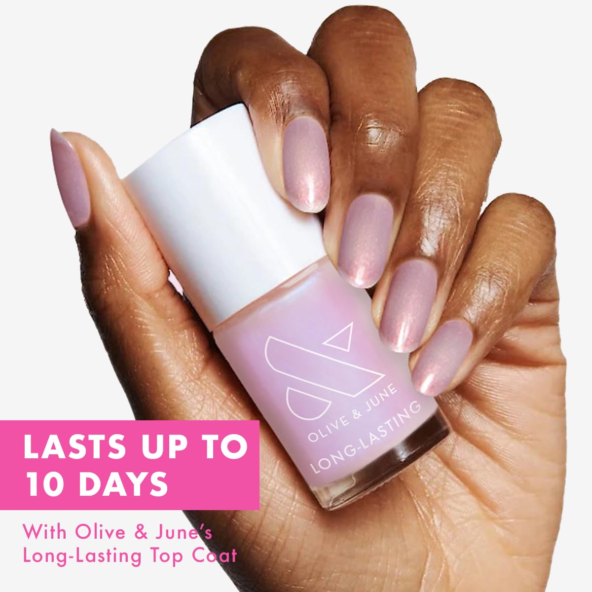 Olive & June Long Lasting Nail Polish | Plump, Gel-Like Finish No Lamp Needed | Lasts up to 10 days | Salon-Quality at Home | 15-Free, Vegan Cruelty-Free Chip-Resistant | Pink Goldfish Pink Iridescent-Velvo Beauty
