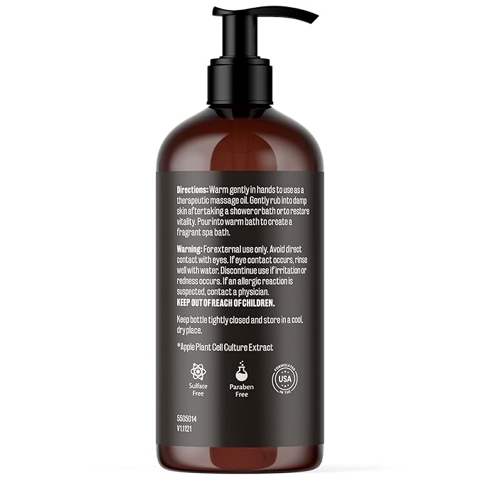 Ylang Ylang + Ginger Lymphatic Drainage Massage Oil – with Collagen & Stem Cells for Circulation, Detox & Cellulite Removal – Body Oil for Muscle Relief, Skin Firming & Relaxation – 8oz by M3 Naturals-Velvo Beauty