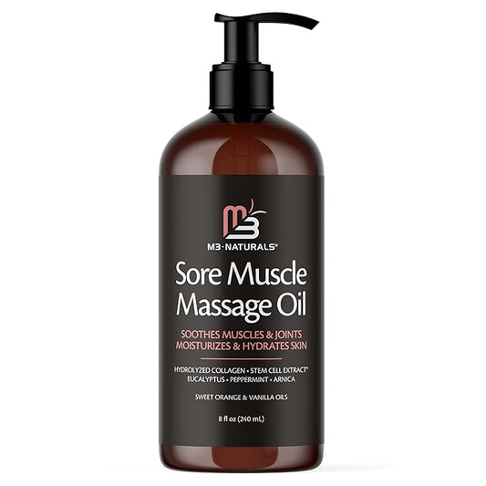 M3 Naturals Arnica Sore Muscle Massage Oil with Collagen, Stem Cells, and Menthol, Anti-Cellulite Therapy for Full Body, Fast-Absorbing Multipurpose Treatment-Velvo Beauty