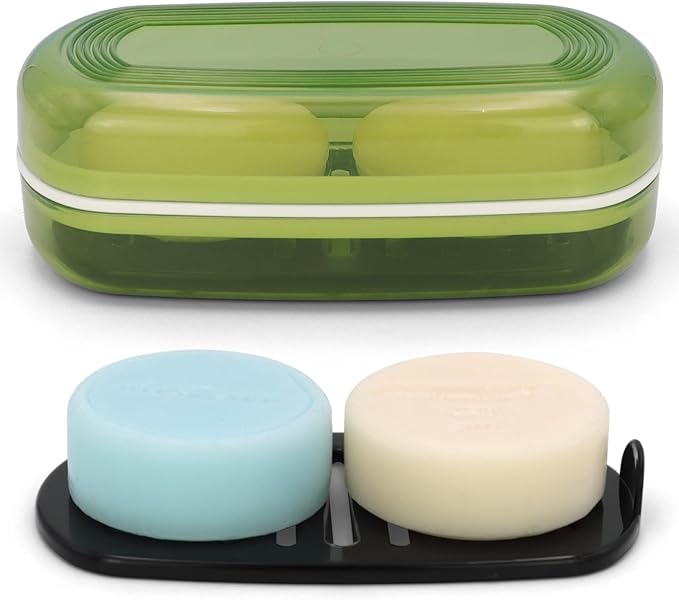 Shampoo Bar Holder Travel Case, Large Soap Holder for 5 oz/10 oz Oversized Bars, Durable & Versatile Storage Soap Container with Drainage Layer (Green Style A-Large)-Velvo Beauty