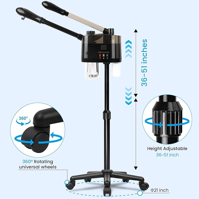 Professional Facial Steamer, Hot&Cold Mist Facial Steamer, Facial Humidifier on Wheels, Esthetician Steamer for Facial Deep Cleaning and Moisturize, Suitable for Spa, Salon and at Home Use-Velvo Beauty