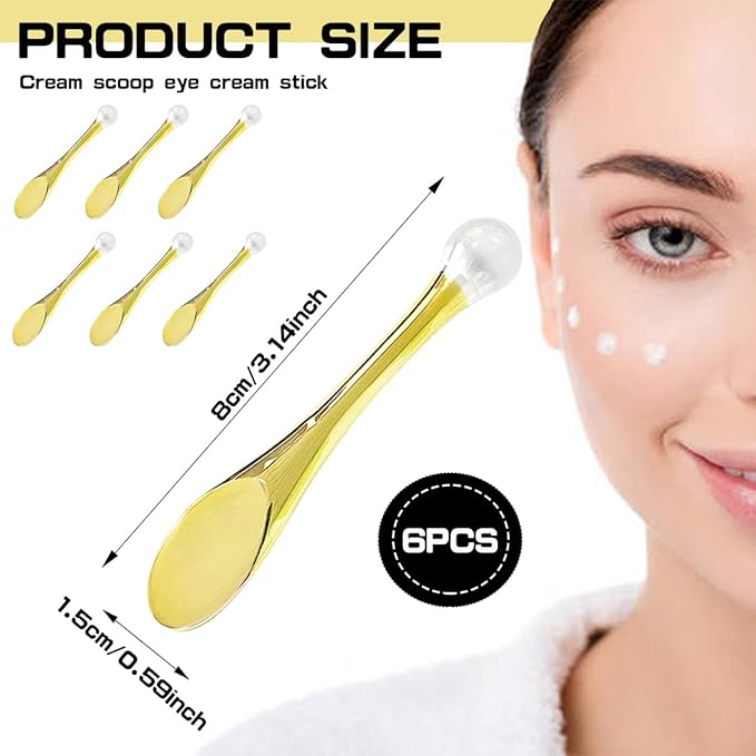 6Pcs Mini Eye Roller Plastic Eye Cream Massager Sticks Makeup Spatula Scoop Dark Circle Remover Beauty Cosmetic Tool for Skin Care,Golden-Velvo Beauty