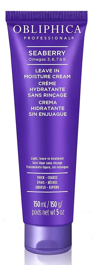 Obliphica Seaberry Leave In Moisture and Styling Cream for Women - Anti-Frizz Control, Normal Hair Products, Damaged Repaired Hair - Hair Mask & Treatment for Protecting Hair & Scalp - 5 Fl Oz-Velvo Beauty
