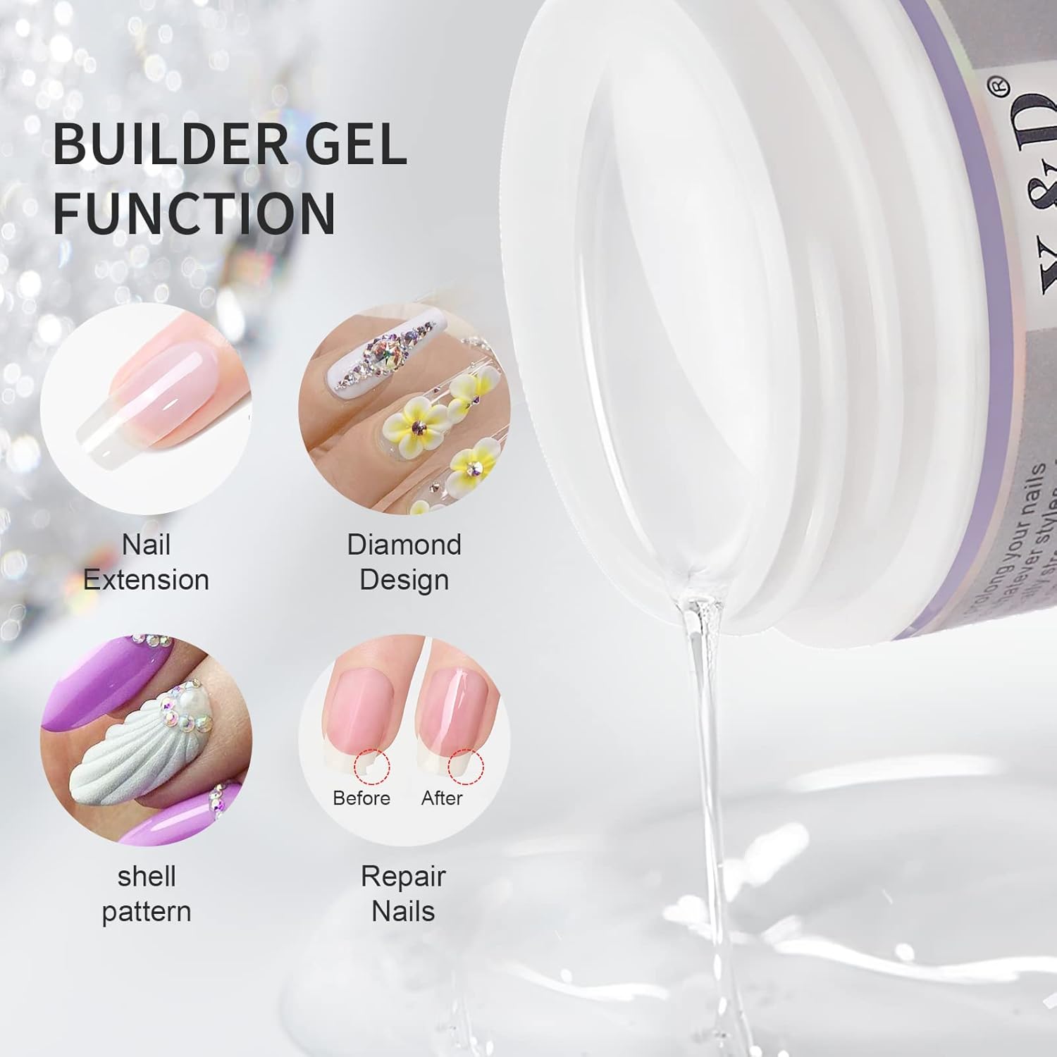 X&D Poly Gel Nail Kit 5 Colors Natural Clear Poly Nail Gel Kit Nail Extension Builder Nail Gel with Nail Glue Gel,Dual Forms, Nail Forms, Brush, File Set-Velvo Beauty