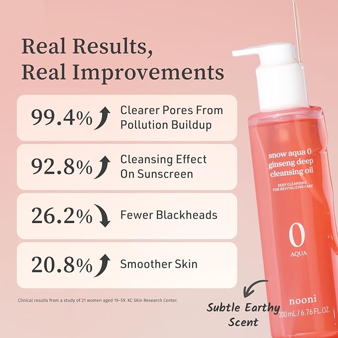 NOONI Facial Cleanser - Snow Aqua 0 Ginseng Deep Cleansing Oil | Makeup Blackhead Remover, Pore Care Control, Glass Skin, Helps Control Sebum, Revitalizing Care, 6.76 FL.Oz (200 ml)-Velvo Beauty