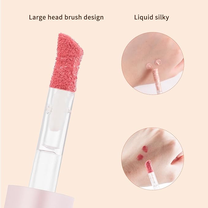 Liquid Highlighter, Liquid Blush with Face Brush Long Lasting Smooth Lightweight Smudge Proof Blush+ Highlighter-Velvo Beauty