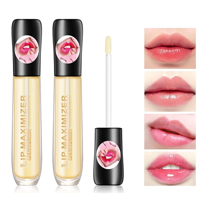 Lip Plumper Lip Gloss 2Pcs,Moisturizing Lip Oil Lip Plumper Gloss Lip Plumping Lip Care Serum Instant Volume Lip Filler Lip Maximizer Balm Plumper Reduce Fine Lines & Improve Dryness Wrinkles-Velvo Beauty
