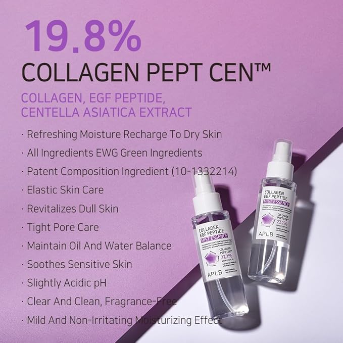 APLB Collagen EGF Peptide Mist Essence | COLLAGEN PEPT CEN™ 27.2% 3.55 FL.OZ/Korean Skincare, Elasticity care, Replenishing moisture, Revitalize for gentle and improve skin texture-Velvo Beauty