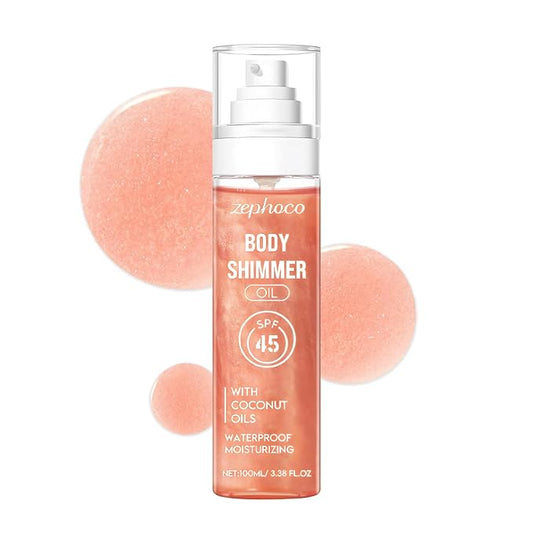 Broad Spectrum SPF 50 Sheer Body Sunscreen Setting Mist Sunscreen Body Glow Oil Spray for Face & Body with Gold Mica Sun-kissed Glow Skin Illuminator Hydrating Non-Greasy (A)-Velvo Beauty