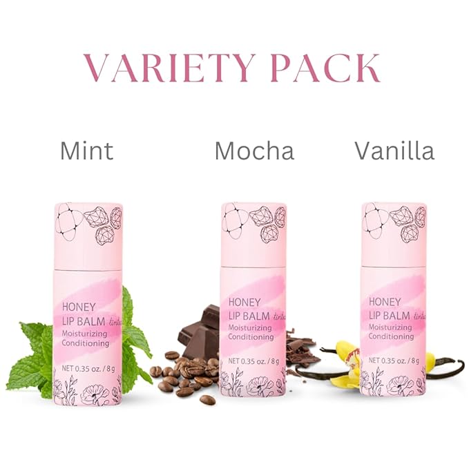 Organic Honey Lip Balm - 100% Grassfed Beef Tallow Chapstick for Women, Natural Raw Honey & Argan Oil - Ultra Moisturizing, Conditioning, Chemical Free - 3 Pack (3x0.28 oz) Tinted-Velvo Beauty