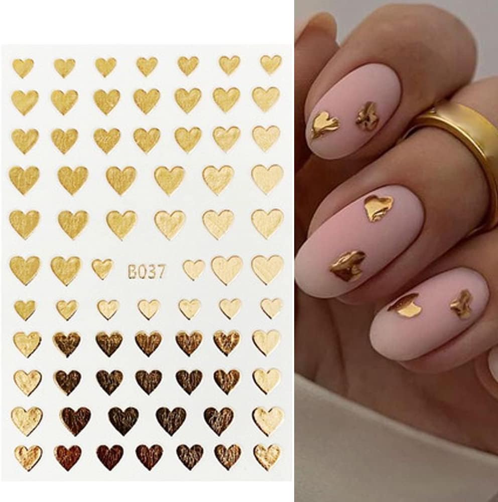 8 Sheets Heart Nail Art Stickers 3D Self-Adhesive Heart Nail Decals Cute Valentines Day Nail Art Decoration for Women Girls-Velvo Beauty