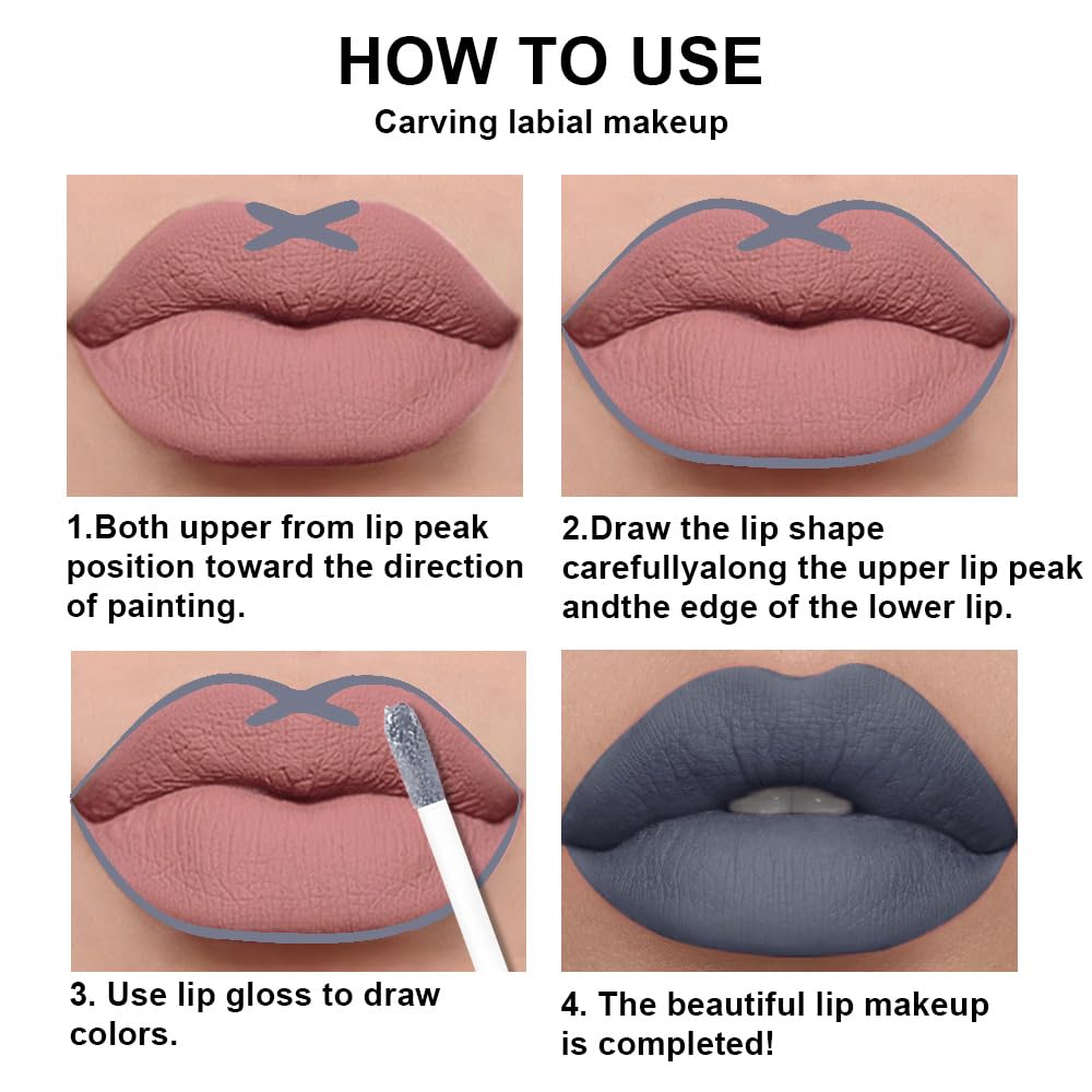 evpct 2Pcs Grey Gray Matte Liquid Lipstick Lip Gloss Stain and Retractable Lip Liner Makeup Set for Women Long Lasting Waterproof 24 Hours Permanent Lipstick labial mate larga duracion 24 44#-Velvo Beauty
