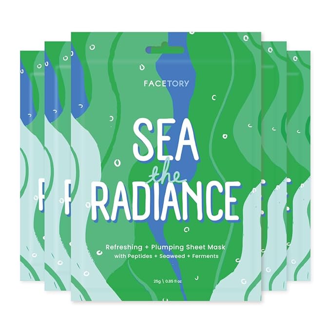 FACETORY K Beauty Face Mask Skin Care - SEA THE RADIANCE PLUMPING Sheet Mask with Peptides & Seaweed Extract | Hydrates, Firms, Rejuvenates (5 Pack)-Velvo Beauty