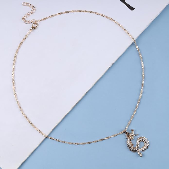 Vintage Dragon Pendant Necklace Punk Dragon Necklace Ancient Dragon Choker Necklace Gold Flying Dragon Necklace Jewelry for Women-Velvo Beauty