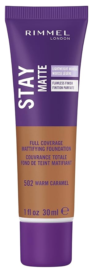 Rimmel London Stay Matte Liquid Mousse - 502 Warm Caramel - Foundation, Lightweight, Shine Control, Oil-Free, 1oz-Velvo Beauty