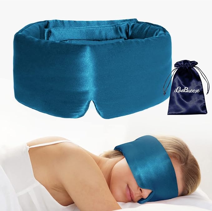 100% Natural Silk Eye Mask for Women Men, Soft Pressureless Cooling Blackout Eye Covers for Sleeping, Large Size Sleep Mask fits All Heads Adjustable, 1PC, Vivid Blue-Velvo Beauty