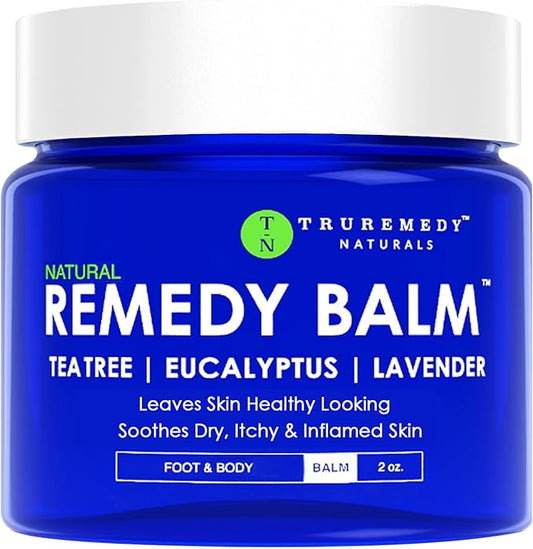 Truremedy Naturals Remedy Balm with Tea Tree Oil, 2 oz - Soothing Moisturizer for Rough Areas - Nourishing Foot and Body Balm with Tea Tree, Lavender, and Eucalyptus-Velvo Beauty