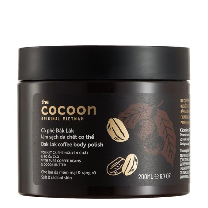 Cocoon Dak Lak Coffee Scrub Body, Exfoliating Body Scrub Organic with Coconut & Shea Butter, Dead Skin Remover for Body, Moisturizing Body for Sensitive Skin, Fragrance Free | Gift for Coffee Lovers-Velvo Beauty