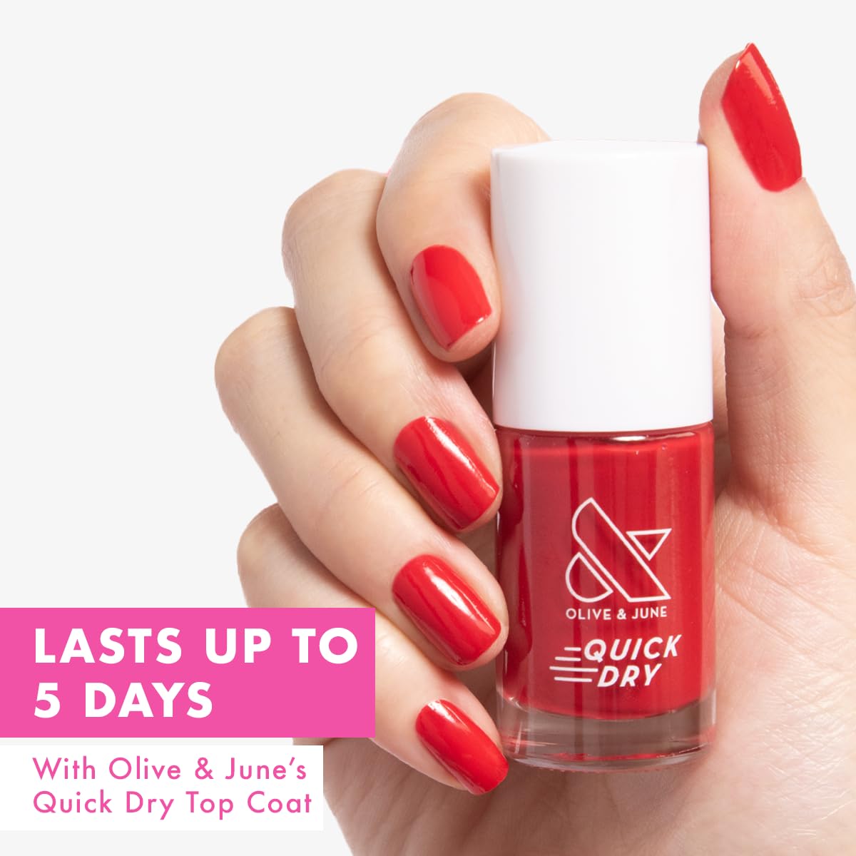Olive & June Quick Dry Nail Polish | Instant, Fast-Drying, Smudgeproof Color | 15-free, Vegan, Cruelty-Free Formula | Lasts up to 5 Days | Salon-Quality Manicure, Pedicure at Home | Smooch Scarlet Red-Velvo Beauty