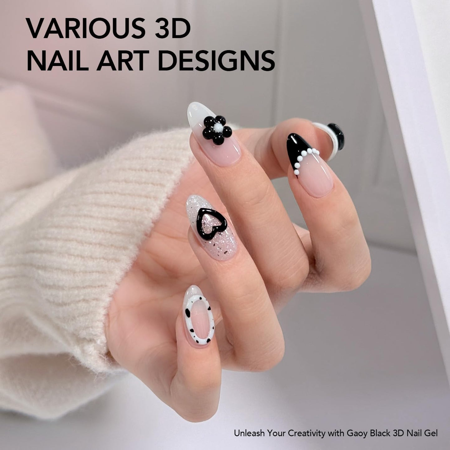 GAOY Black 3D Nail Gel, 15g Sculpting Gel for 3D Nail Art Designs Carving, Molding, Painting, No Wipe Gel for Gems & Charms Decoration, Salon DIY Use-Velvo Beauty