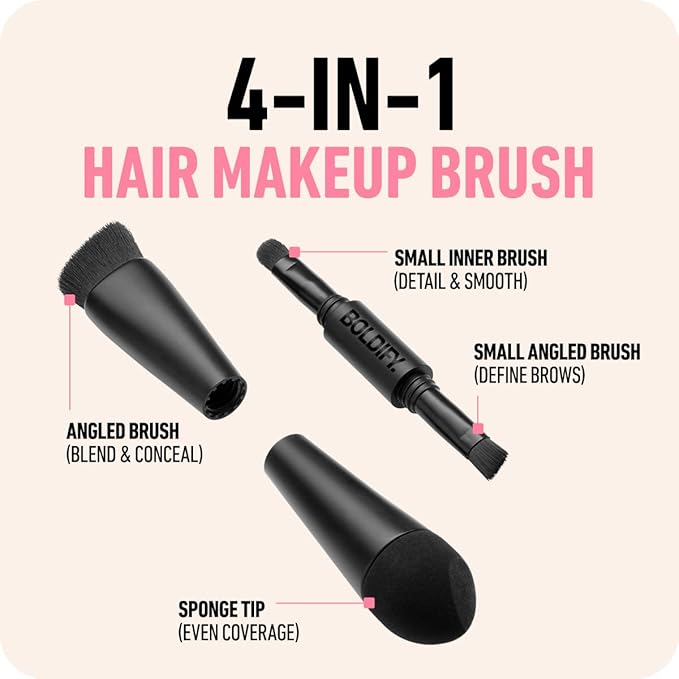 BOLDIFY Four Ended Hairline Powder Brush - Precision Hair Makeup Brush Set with Sponge Tip for Seamless Blending - Ideal as a Hair Concealer/Contour, Root Touch Up-Velvo Beauty