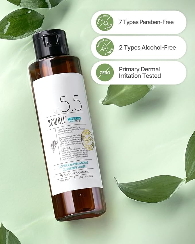 ACWELL Licorice pH Balancing Korean Toner for Cleansing - Alcohol-Free PH5.5 Hydrating Facial Astringent -Skin Clarifying & Hydration Boosting Toner, 5.1 fl.oz. 2 Pack-Velvo Beauty