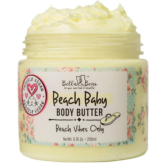 Bella and Bear Beach Baby Body Butter - Moisturizing Shea Cream for Women - Vegan, Cruelty& Oil-Free - Helps Prevents Pregnancy Stretch Marks 6.76-oz-Velvo Beauty