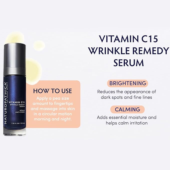 Naturopathica Vitamin C15 Wrinkle Remedy Serum for Face, Moisturizing Serum with Hyaluronic Acid, Anti-Aging Face Serum for Men and Women, 1.18 fl oz-Velvo Beauty