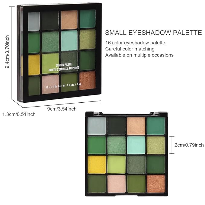 16 Colors Green Olive Matte Shimmer Eyeshadow Palette for Eye Makeup,High Pigmented White Gray Eye Shadow Primers Powder Palet de sombras de ojos-Velvo Beauty