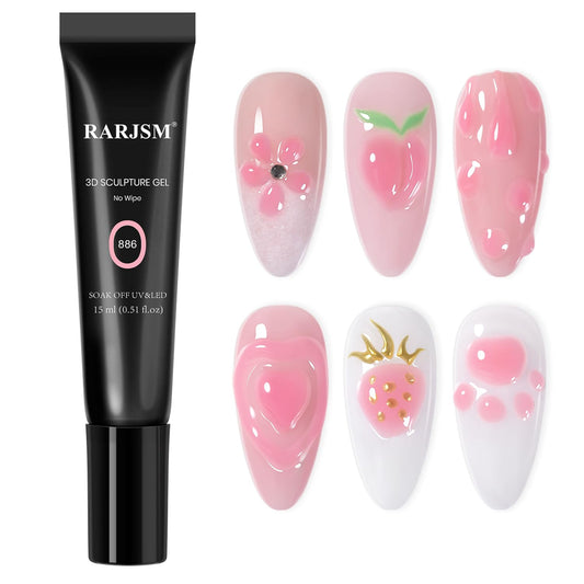 RARJSM 3D Nail Art Sculpture Gel - Nude, Pink, Rhinestone Glue, DIY Drawing, Hard Nail Craving, Sculpting Gel, UV LED Curing-Velvo Beauty