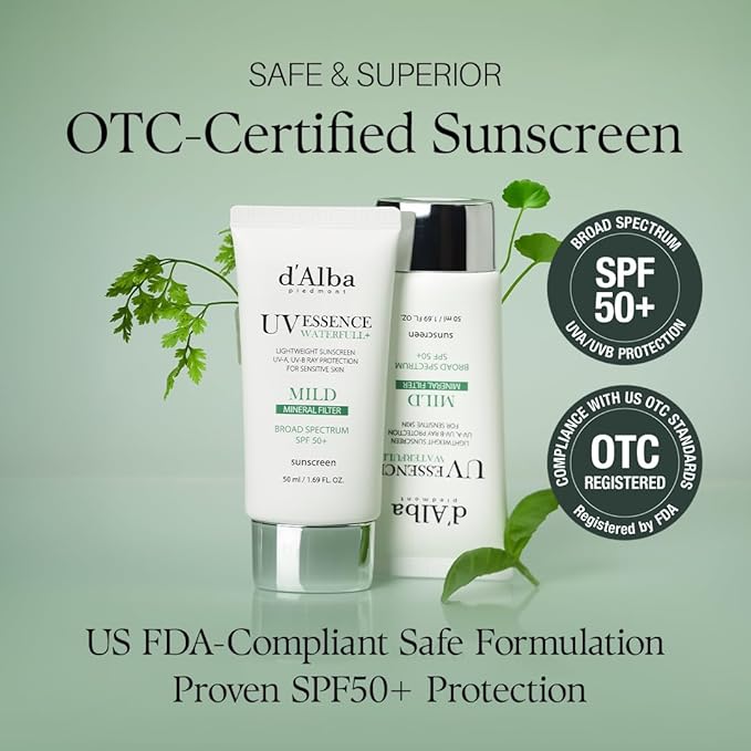 d'alba Piedmont Italian White Truffle Waterfull Mild Sunscreen, Vegan, Mineral Sunscreen, BROAD SPECTRUM SPF 50+ Non-Nano Suitable for Sensitive Skin, Korean Skin Care (1.69 fl. oz)-Velvo Beauty