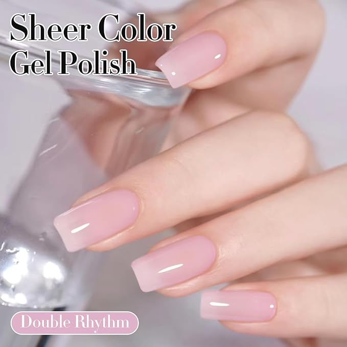 Double Rhythm Gel Polish Translucent Sheer Neutral Natural Light Milky Same Color Same Bottle 15ML Jelly Polish Art DIY at Home (Light Pink-A1381)-Velvo Beauty