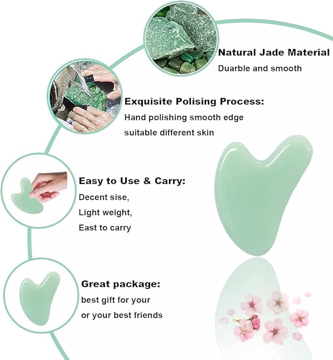 Ditind Gua Sha, Jade Stone Gua Sha Massage Tool, Guasha Tool for Face and Body Skin Massage. Gua Sha Set for Toxins Prevents Wrinkles for SPA Acupuncture, Therapy Trigger Point Treatment.-Velvo Beauty