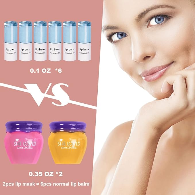 2PCS Lip Mask Overnight, Honey&Sakura Day and Night Repair Sleeping Lip Balm, Fade Lip Lines Bee Balm, Hydrating &Prevention Dry and Crack Lip Scrubs Exfoliator-Velvo Beauty