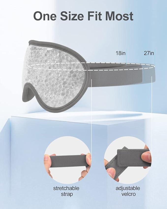 Luxtude Gel Eye Mask 2PCS, Reusable Cooling Eye Masks for Sleeping, Hot Cold Eye Mask Ice Pack, Frozen Cold Eye Compress for Puffiness/Dark Circles/Headaches/Migraines/Eye Bags/Stress Relief (Gray)-Velvo Beauty
