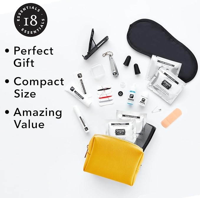 Pinch Provisions Travel Kit, includes 18 Must-Have Emergency Essential Items for Travelling, Ideal Road Trip or Airport Gift for Friends, Family & Peers, Portable Pouch-Velvo Beauty