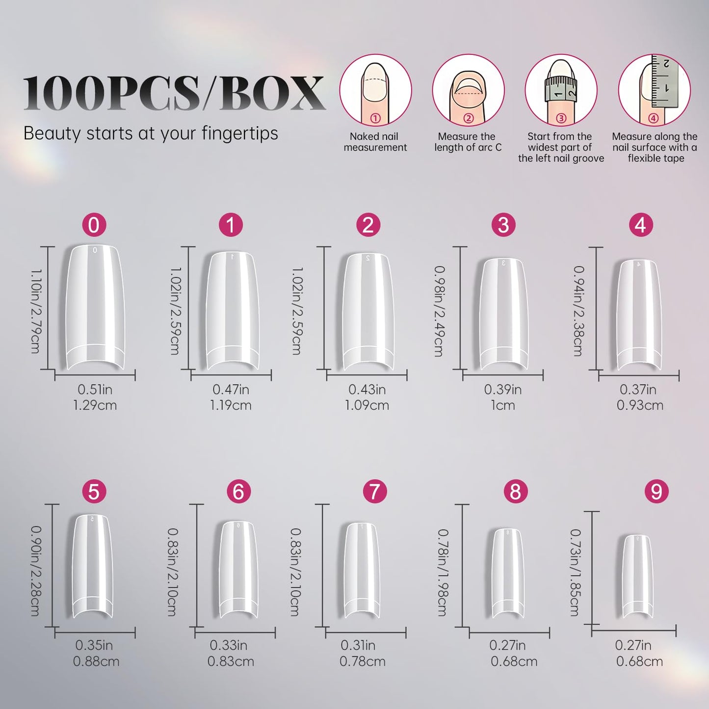 krofaue 100PCS Clear False Nails Tips and Nail Gule Kit, Half Cover Lady French Style Acrylic Artificial Tips 3Pcs Nail Glue for Nail Extension kit Nail Tips Art Salons and Home DIY-Velvo Beauty