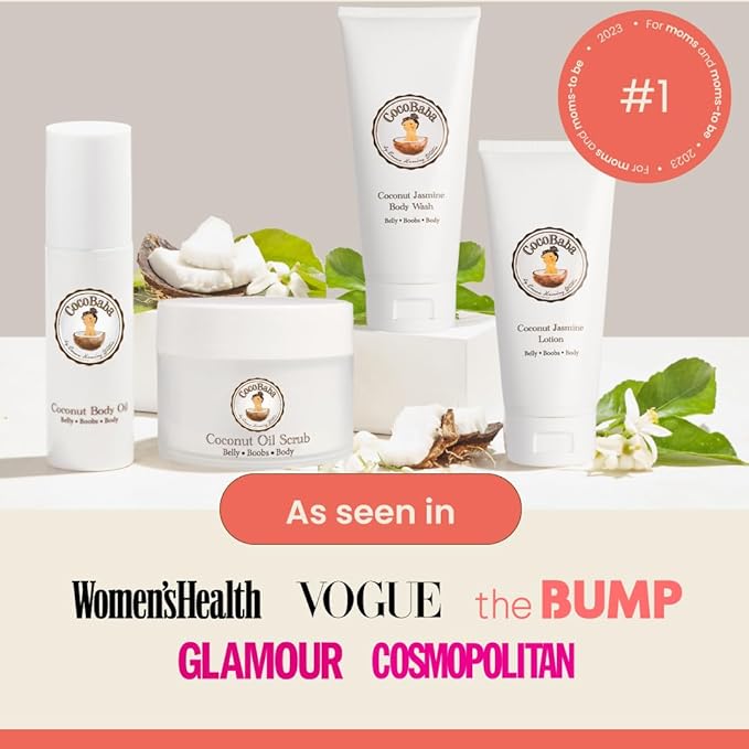 Cocobaba Stretch Mark Relief Set - Belly oil for pregnancy care package | Stretch Mark Cream for Pregnancy | Body wash | Body scrub | First time mom gift | Pregnancy Must have-Velvo Beauty