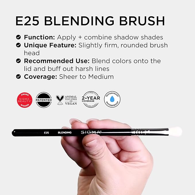 Sigma Beauty Professional E25 Eyeshadow Blending Brush – Professional Eyeshadow Brush for Seamless Eyeshadow Blending, Softens Dramatic Edges & Harsh Lines for a Well Blended Effect (1 Brush)-Velvo Beauty