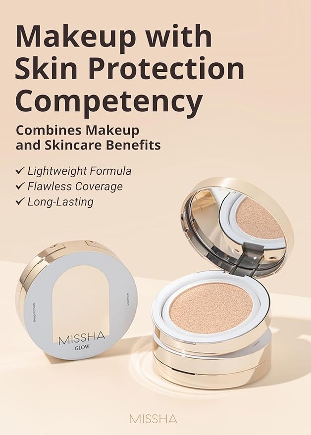 MISSHA Glow Cushion No.21 Light Beige for Bright Skin Radiant & Moisturizing Skin with Buildable Coverage-Velvo Beauty