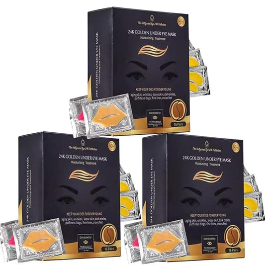 24K Gold Under Eye Patches with 6 pieces of Lip Mask, Anti-Aging Eye Mask, Under Eye Mask Dark Circles and Puffiness, Wrinkles Patches with Hydrogel, Collagen Eye Pad Elasticity Self Care 48 pairs…-Velvo Beauty