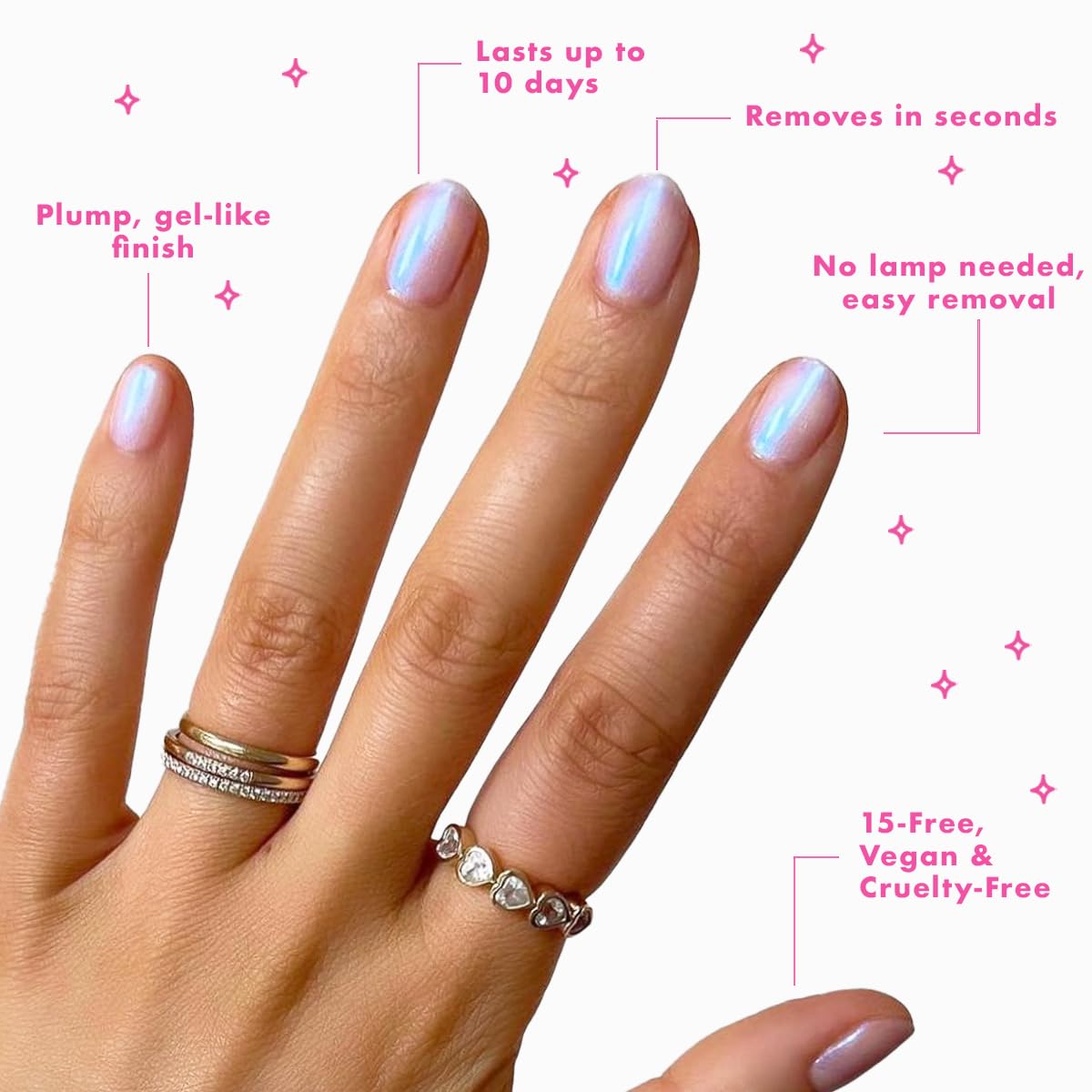 Olive & June Long Lasting Nail Polish | Plump, Gel-Like Finish No Lamp Needed | Lasts up to 10 days | Salon-Quality at Home | 15-Free, Vegan Cruelty-Free Chip-Resistant | Pink Goldfish Pink Iridescent-Velvo Beauty