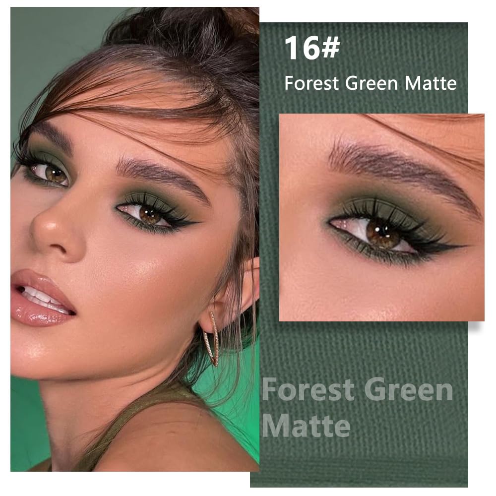 Matte Singe Eye Shadow Palette Makeup, Matte Forest Green Monochrome Eyeshadow For Old Women, Mini Singe Pressed Pigmented Waterproof Sombras Para Ojos, Vegan, Talc, Paraben&Cruelty Free, 16-Velvo Beauty