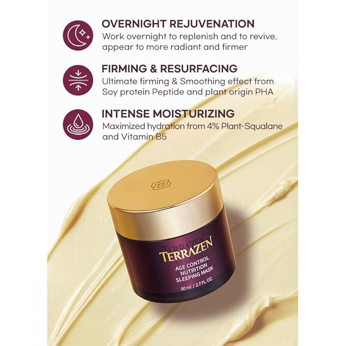 Age Control Nutrition Sleeping Mask, 2.70 fl.oz.(80g), Age Control Overnight Face Mask with PHA, PEPTIDE, Plant Squalane, Hydrating, Firming, Glowing Skin-Velvo Beauty