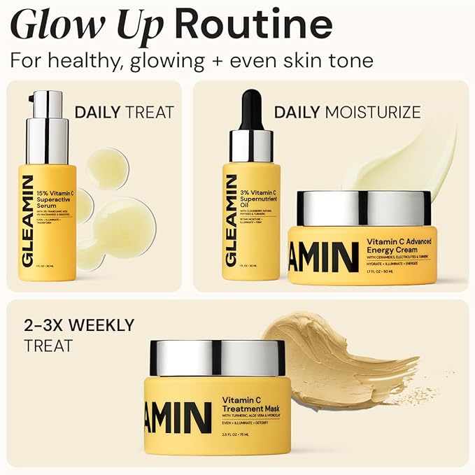 Gleamin Superactive Vitamin C Serum for Face with 15% Vitamin C, Niacinamide, Bakuchiol & Hyaluronic Acid – Skin Brightening Facial Serum for Women & Men – Dark Spot Remover & Radiant Glow – 1 fl oz-Velvo Beauty
