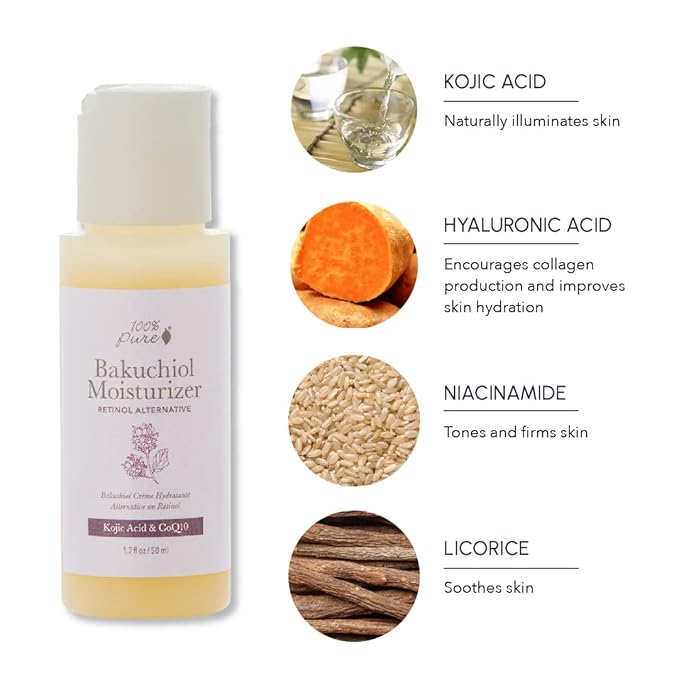 100% PURE Bakuchiol Facial Moisturizer Natural Retinol Alternative Face Cream with Anti Aging Antioxidants Hyaluronic & Kojic Acid Squalene Daily Skincare for Women & Men - 1.7 fl oz-Velvo Beauty