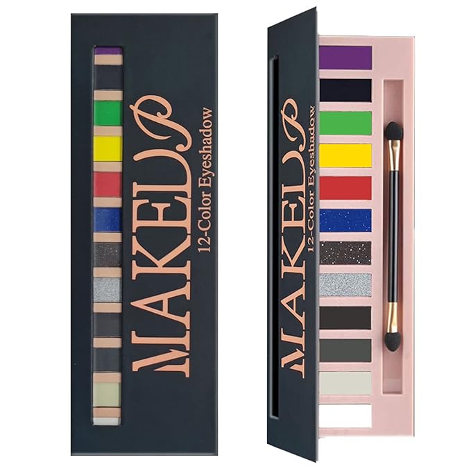 All in One Makeup Kit For Girls 12 Colors Black Smokey Gray Silver Glitter Shimmer Eyeshadow Palette, Foundation Face Primer, Makeup Brush, Makeup Sponge, Eyebrow Soap Kit, Lipstick Set, Winged Eyeliner Stamp (SetD)-Velvo Beauty